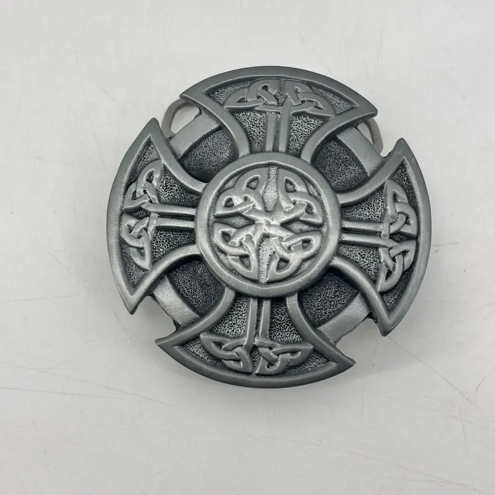 Celtic Knot Belt Buckle Pewter Gray Circle Cross Eternal Life Unity